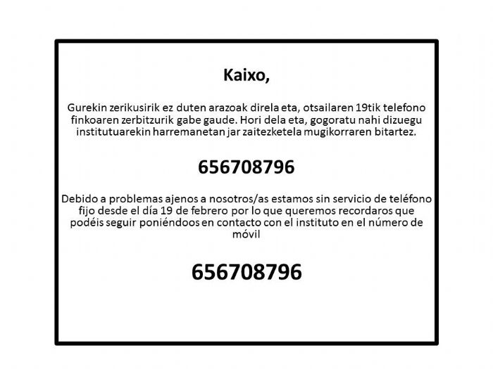  Institutuan telefono finkoko zerbitzurik ez